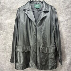 Lauren Ralph Lauren Black Leather Blazer Jacket Womens Size M Button Soft